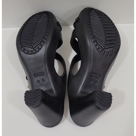 Crocs Cyprus IV Black Heeled Sandals with Rhinestones NEW Sz.9 - Picture 7 of 8